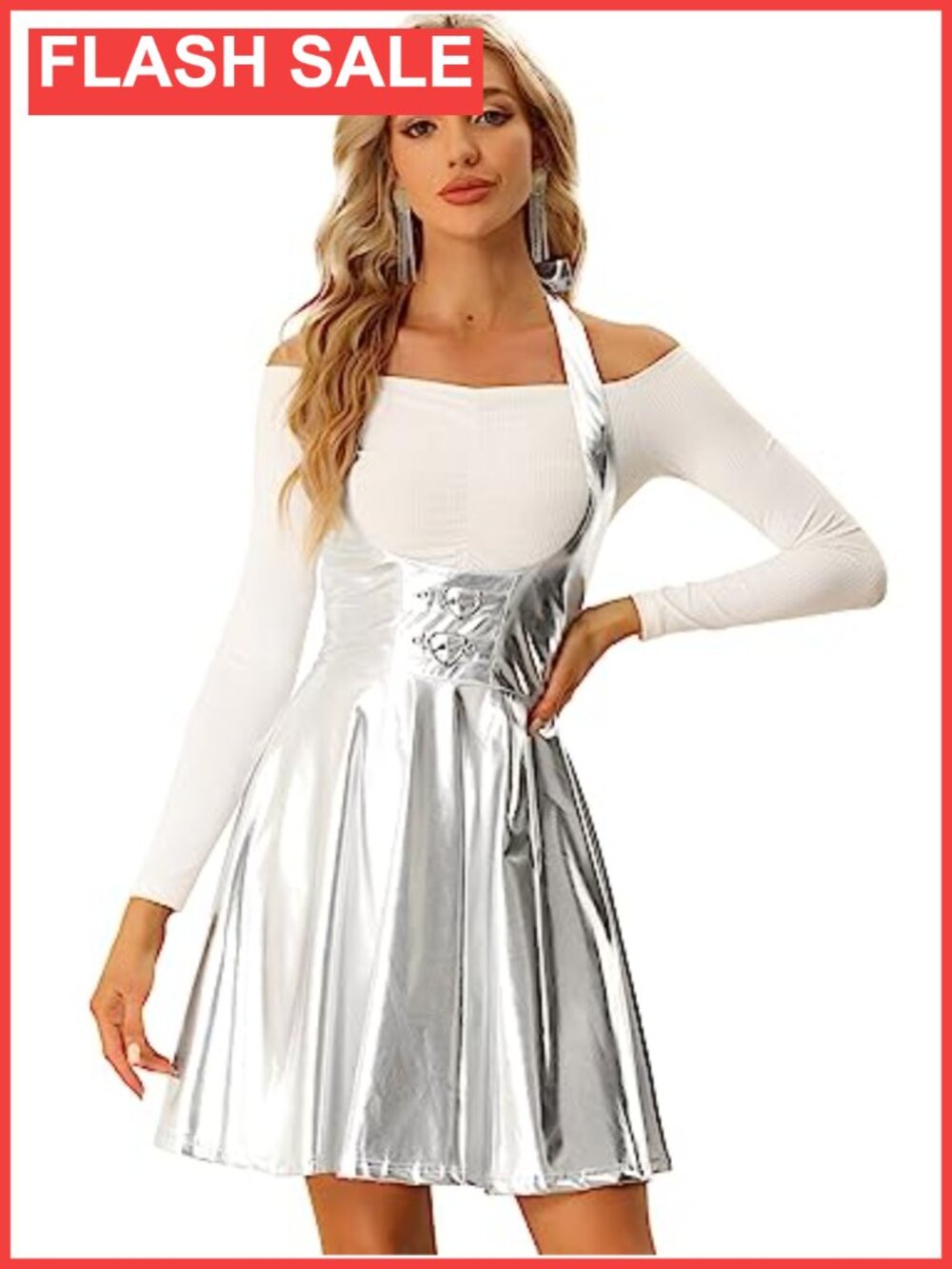 Metallic Holographic High Waist Suspender Mini Skirt A-Line Party
